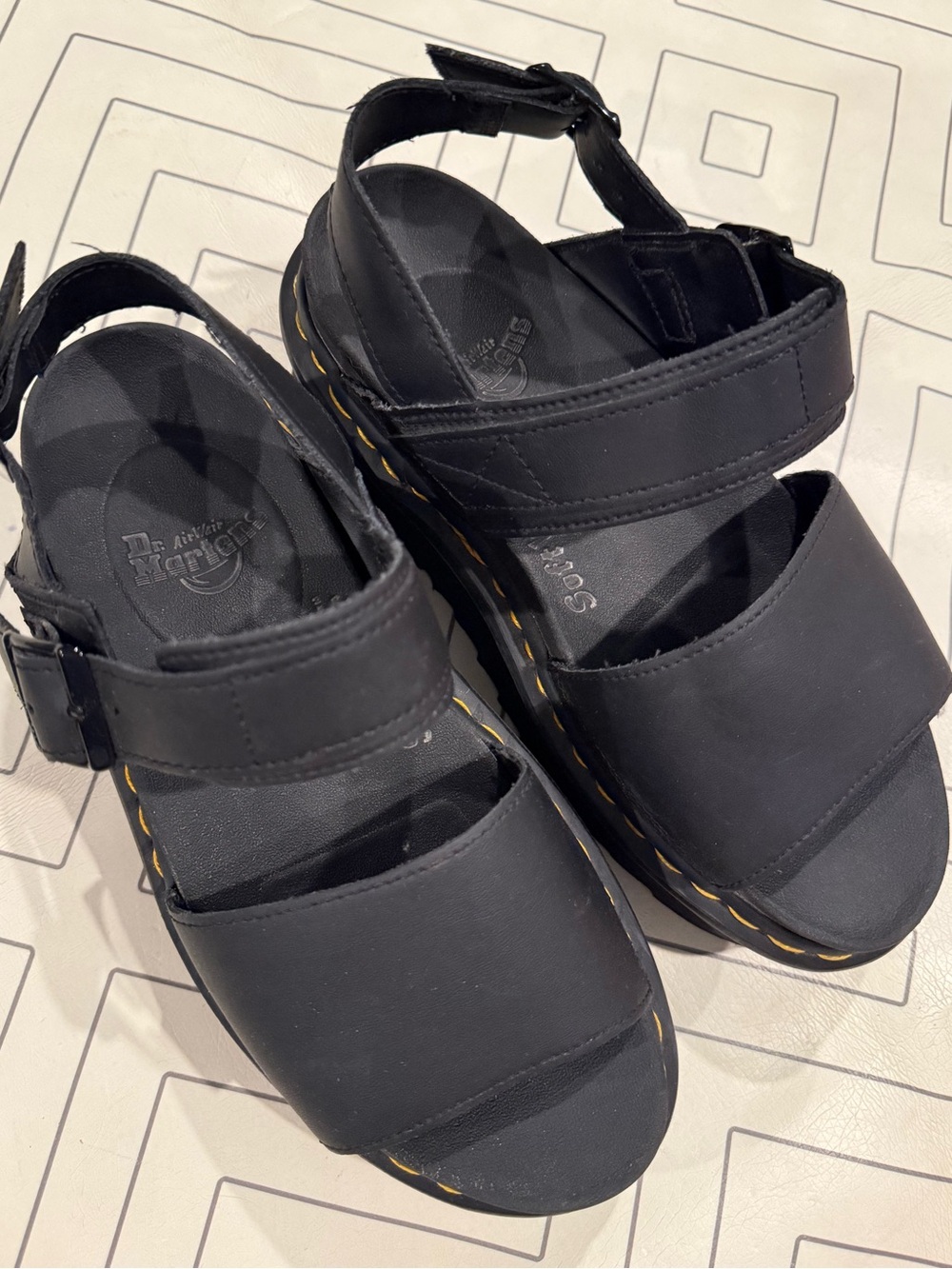 Dr. Martens Black Leather SoftWair Stacked Sandals - Picture 3 of 14